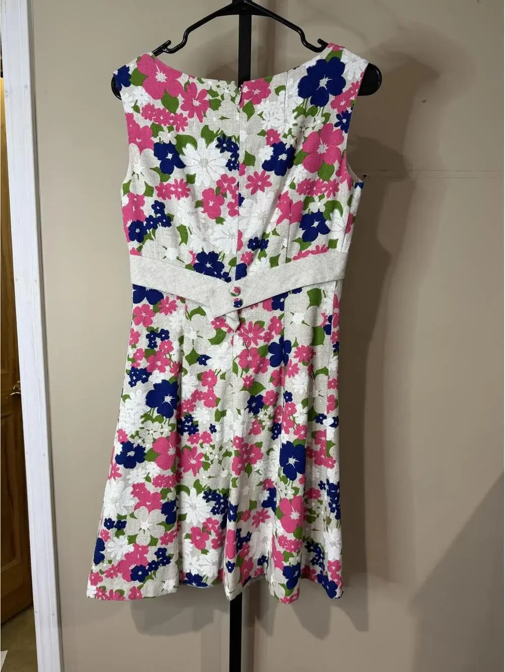 60s Spring Floral Sleeveless A-Line Dress XS